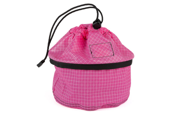 A Large Travel Tray in Cerise (pink with white grid) 200 Halcyon cinched up.